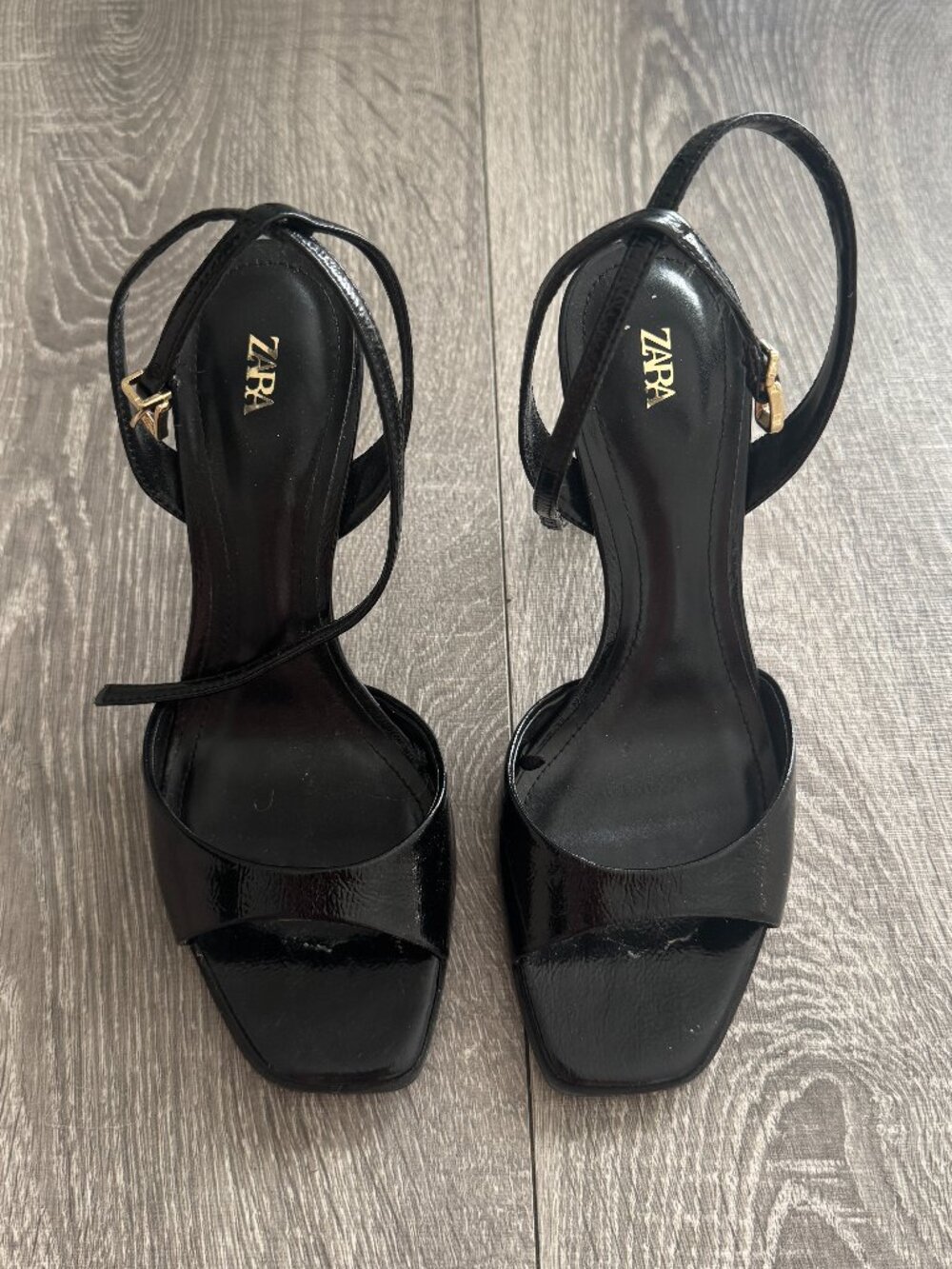Zara Black Strappy Square-Toe Stiletto Sandals | Size 37